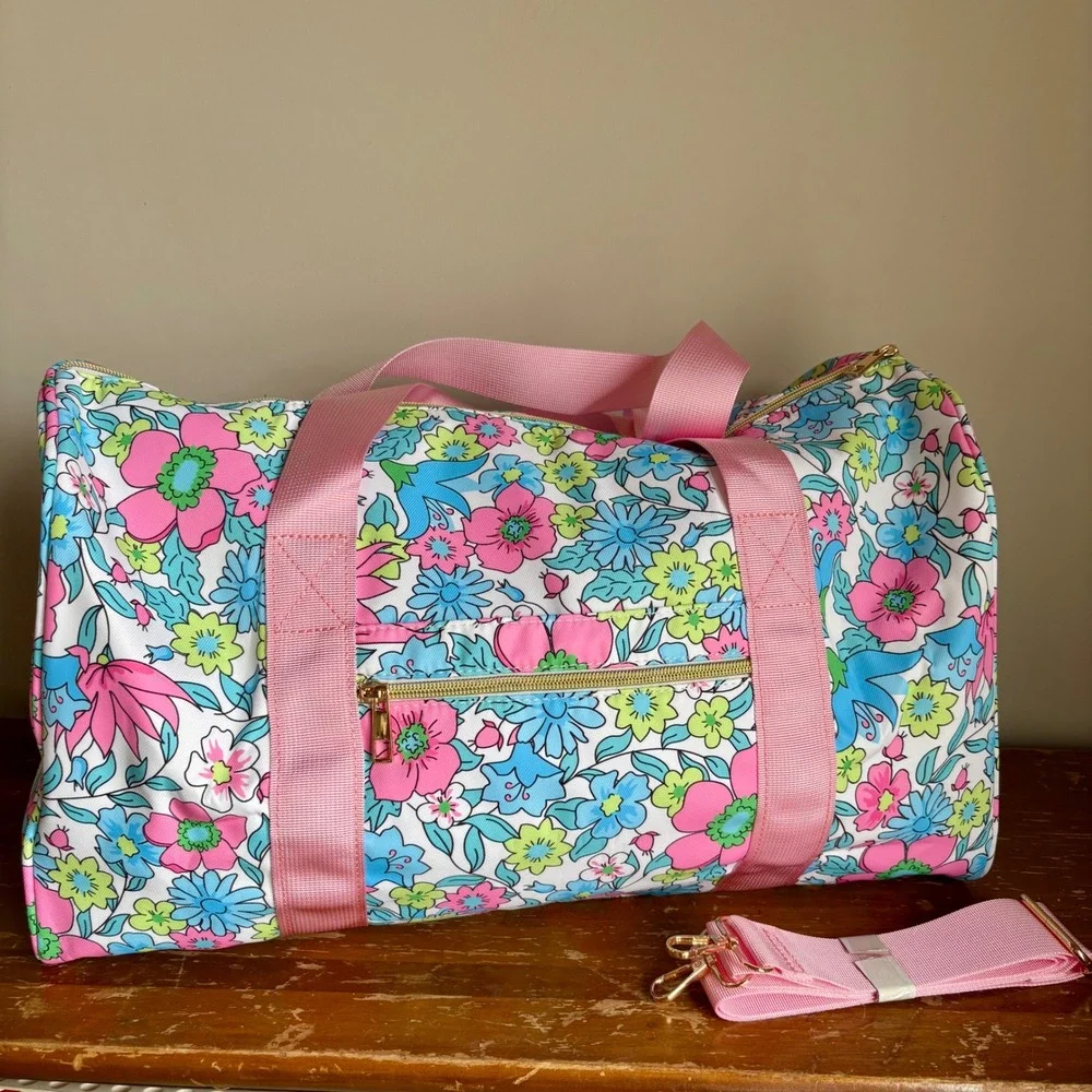 Blue Green Floral‎ Ruffle Duffel Bag Travel Carry On Weekender 18x10 Boutique